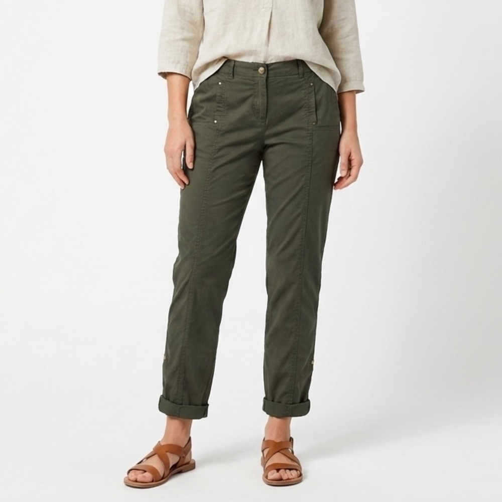 Chico's Women's Pants Cropped Roll Up Convertible Olive Green Cotton Blend Sz 14